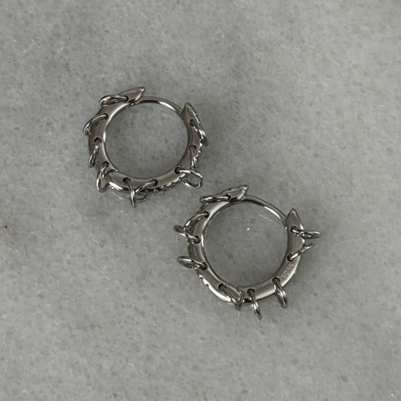 Sterling Silver Crystal Pave Chain Dangle Hoop Earrings - Picture 4 of 5